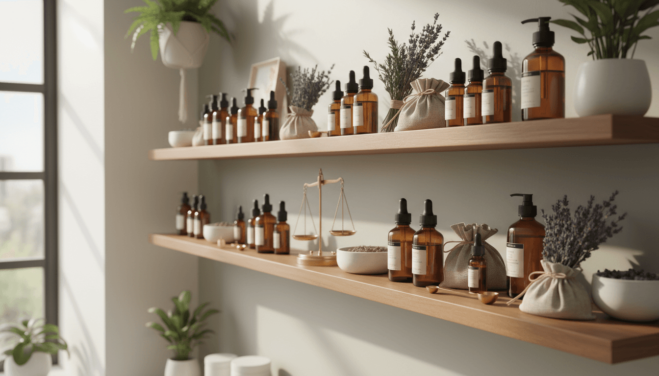 Estantería con aceites naturales